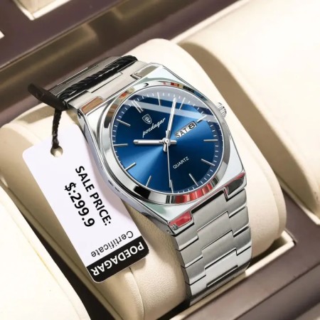 Poedagar 930 New Model Men Watch Luxury Fashion Silver Blue