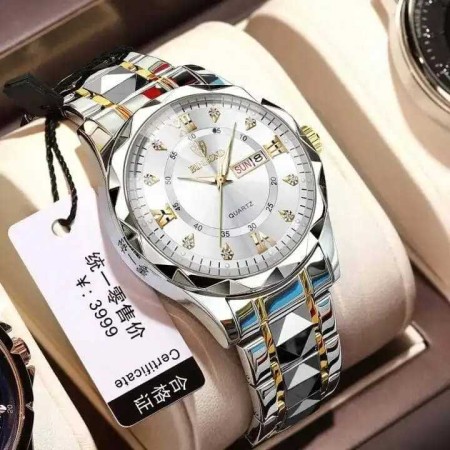 Binbond mens watch night light dual calendar quartz watch diamond ceiling glass White