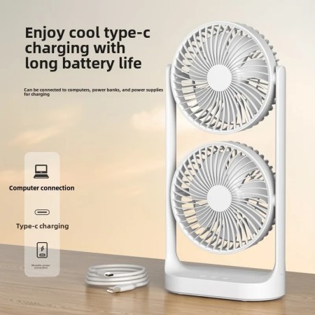 Double-Head Desktop Fan High Wind Portable Double Layer